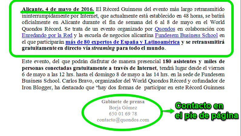 Ejemplo de nota de prensa II