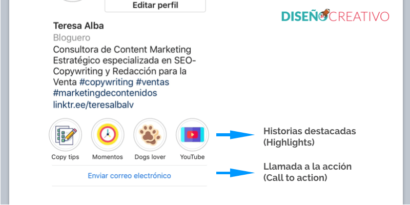 Ejemplo perfil instagram highlights 