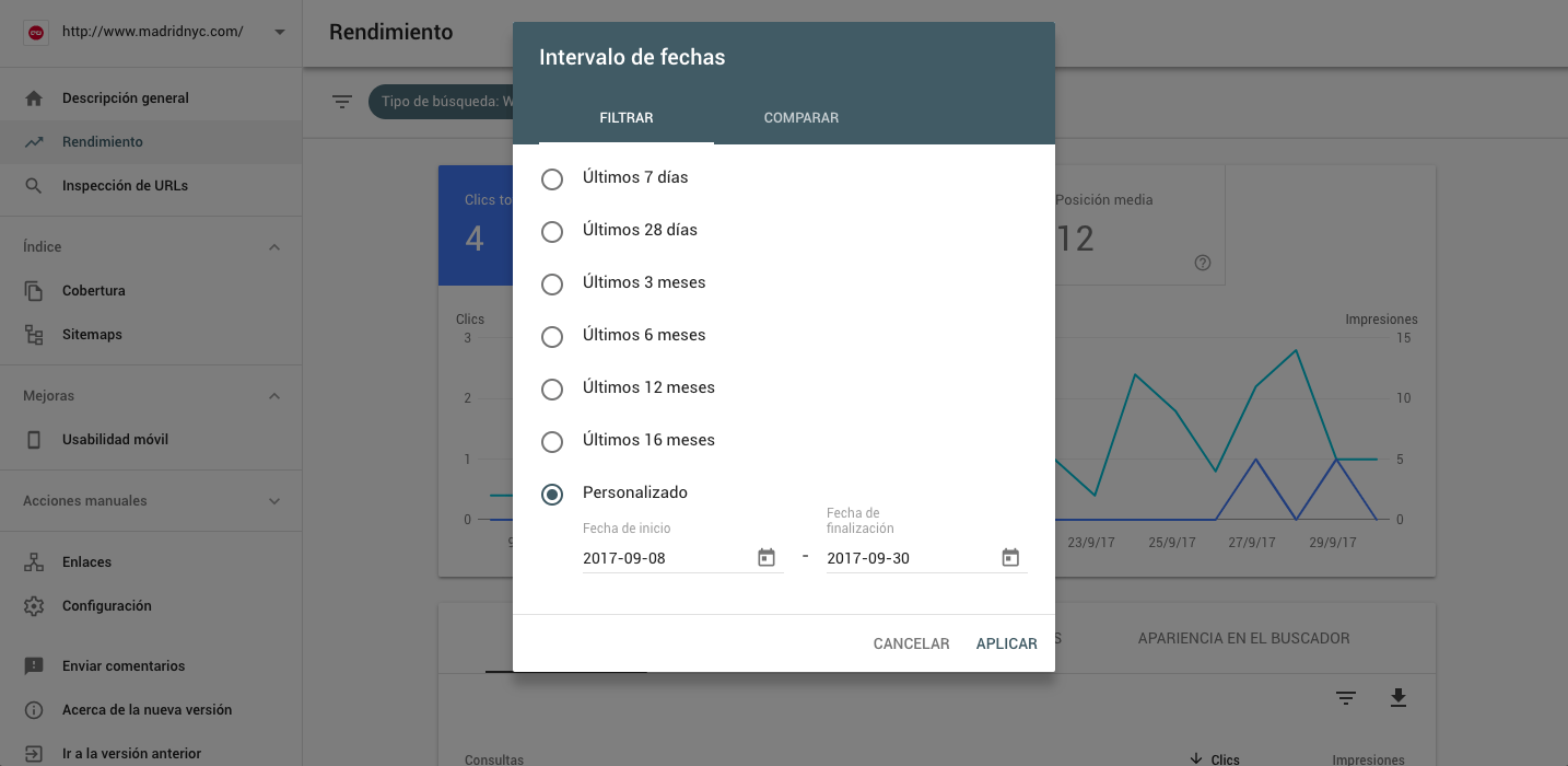 Captura ejemplo Google Search Console