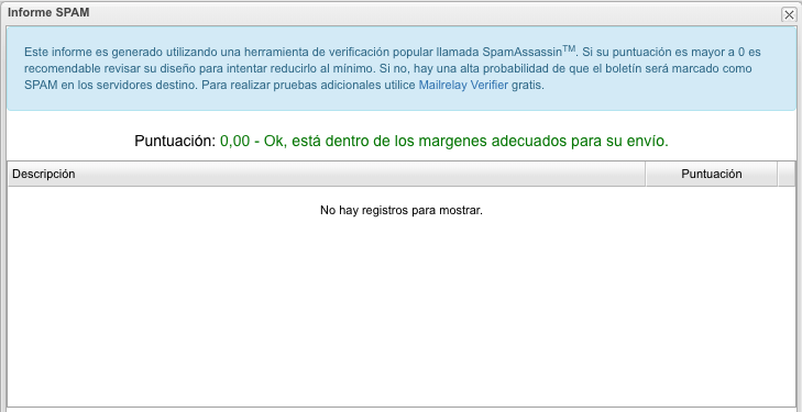 ejemplo informe spam Mailrelay