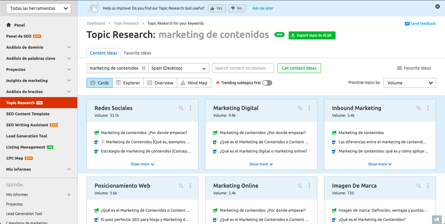 Generar ideas con tu keyword ejemplo